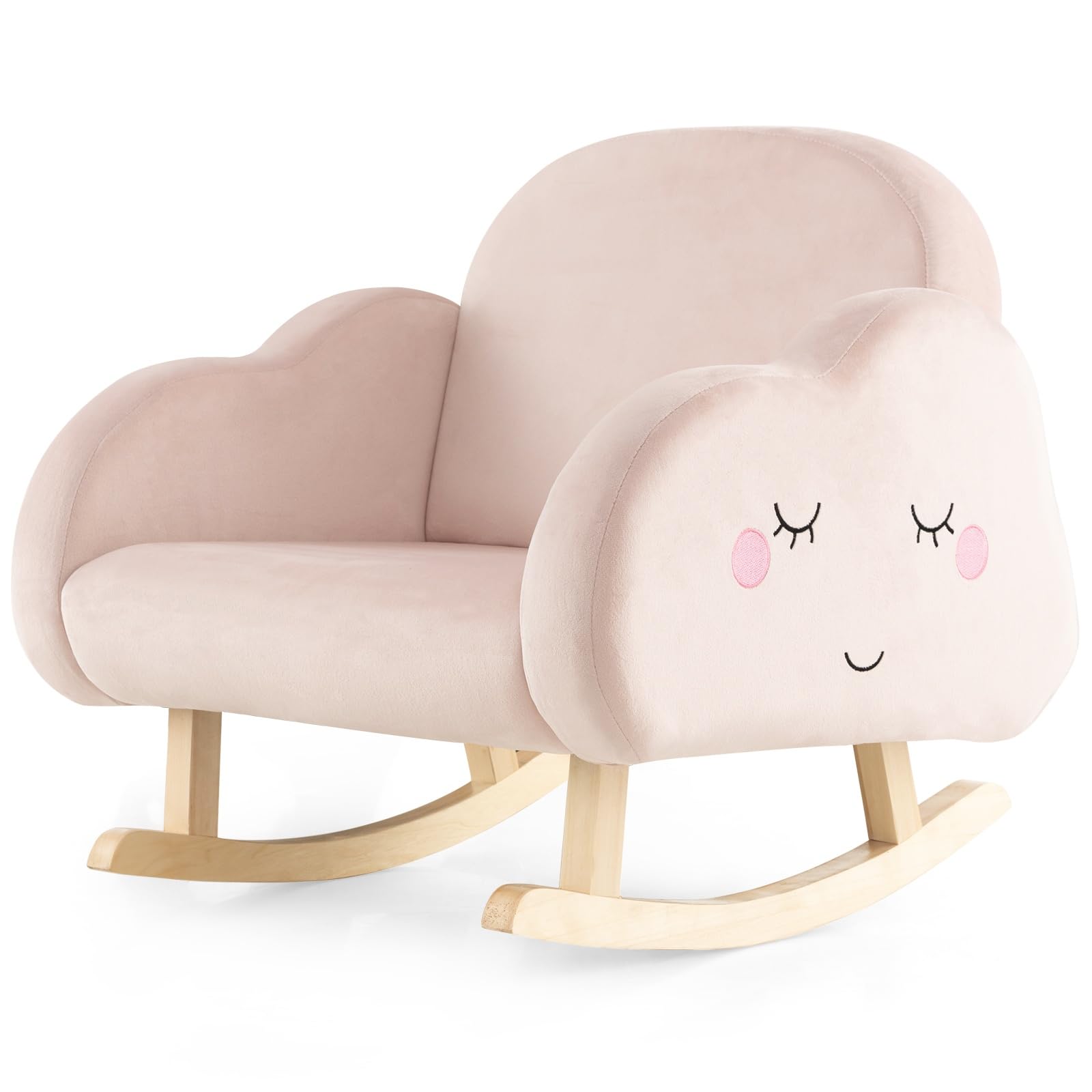 LIFEZEAL Sedia, Poltrona a Dondolo per Bambini 3-5 Anni, con Branccioli, Schienale Ergonomico, Piedini in Legno Massello, Imbottito con Spugna, Anticollisione, Cameretta, Max 50kg (rosa in velluto)
