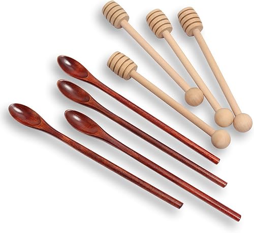 Miniatura 1 de Palitos de madera de miel de 6.3 pulgadas: cucharas agitadoras de café de mango largo - Palitos de peine de miel - Varita de miel para dispensar