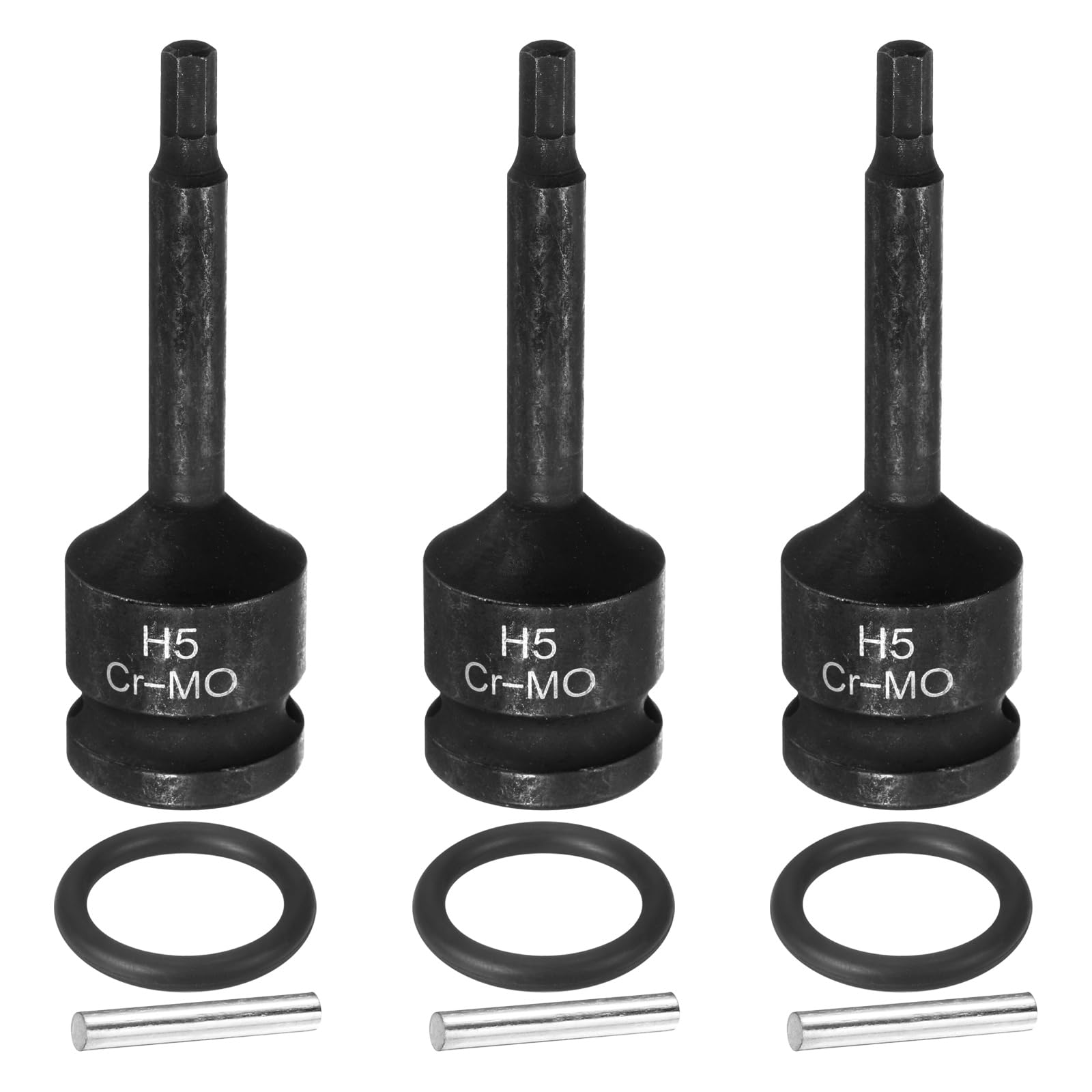 sourcing map 3pcs 1/2" Drive Impact Hex Bit Socket H5(5mm) Metric CR-MO Steel 6-Point Sockets with Cotter Pin for Power Drill Drivers Adapter — image 1