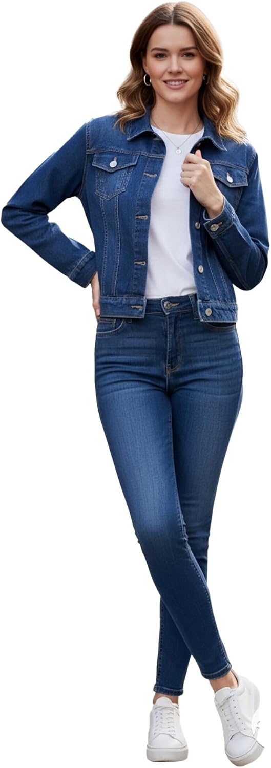 2026 Casual Women's Blue Denim Jackets Long Sleeves Classic Distressed Fall Jean Outfits - Image 5