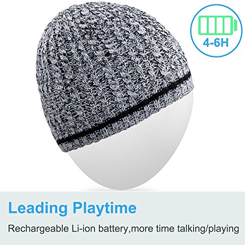 Rotibox Mens Womens Bluetooth Beanie Hat Cap w/Wireless Stereo Speaker Headphones, Microphone, Hands Free and Rechargeable Battery Compatible with Cell Phones, iPhone, iPad, Tablets, Android - Black