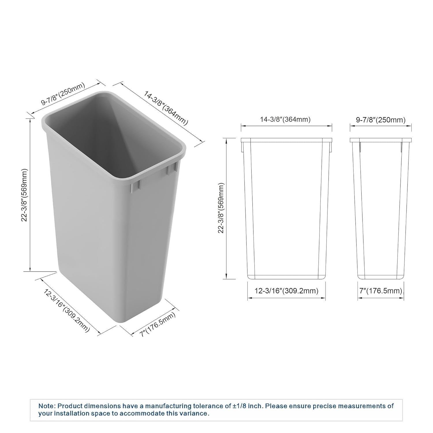 Dowell 50Qt Wastebasket Trash Container, 13Gal, Plastic, Stackable, for Kitchen/Bathroom/Office, Fits Under Sink/Desk - Grey (1, 50 QT)