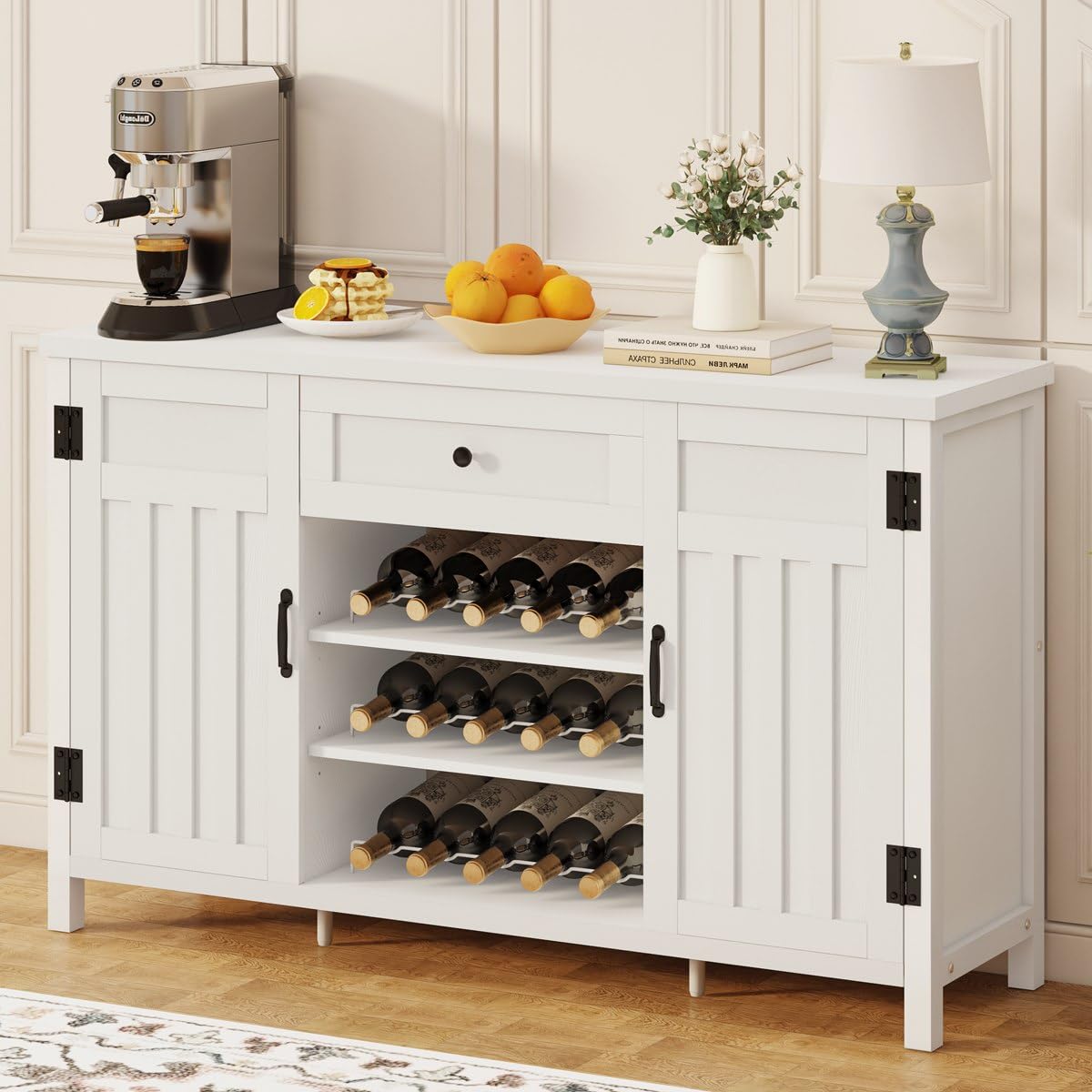 Wine Cabinet LOKO Rustic Farmhouse Coffee Bar Cabinet With Wine Rack ...