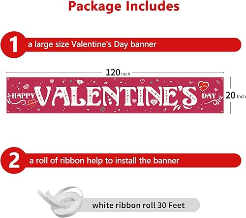 Miniatura 5 de Probsin Cartel grande para el día de San Valentín de 120 x 20 pulgadas decoraciones para el día de San Valentín suministros para fiestas feliz día