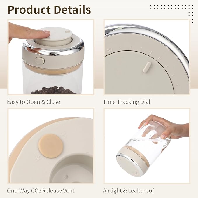 Envase de Vidrio para Almacenar Café con Válvula Unidireccional CO2, 1100 ml miniatura 4