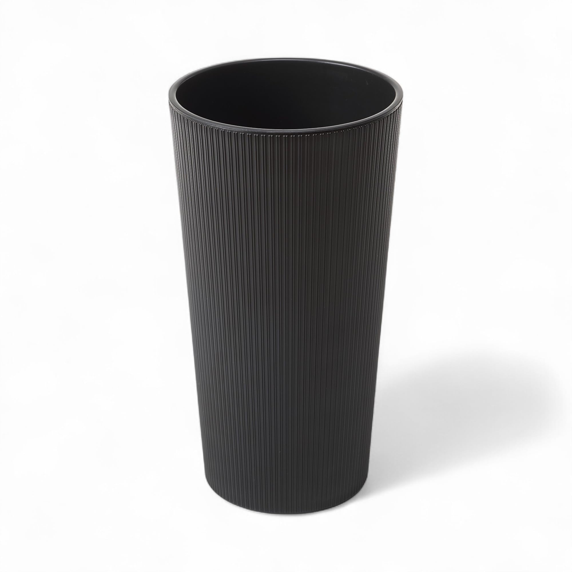 MELTOM Okrągła donica na kwiaty, smukłe, pionowe paski, doniczka 3D, z wyjmowanym wkładem, 3 kolory, 3 rozmiary (czarna, XXL-40 cm)