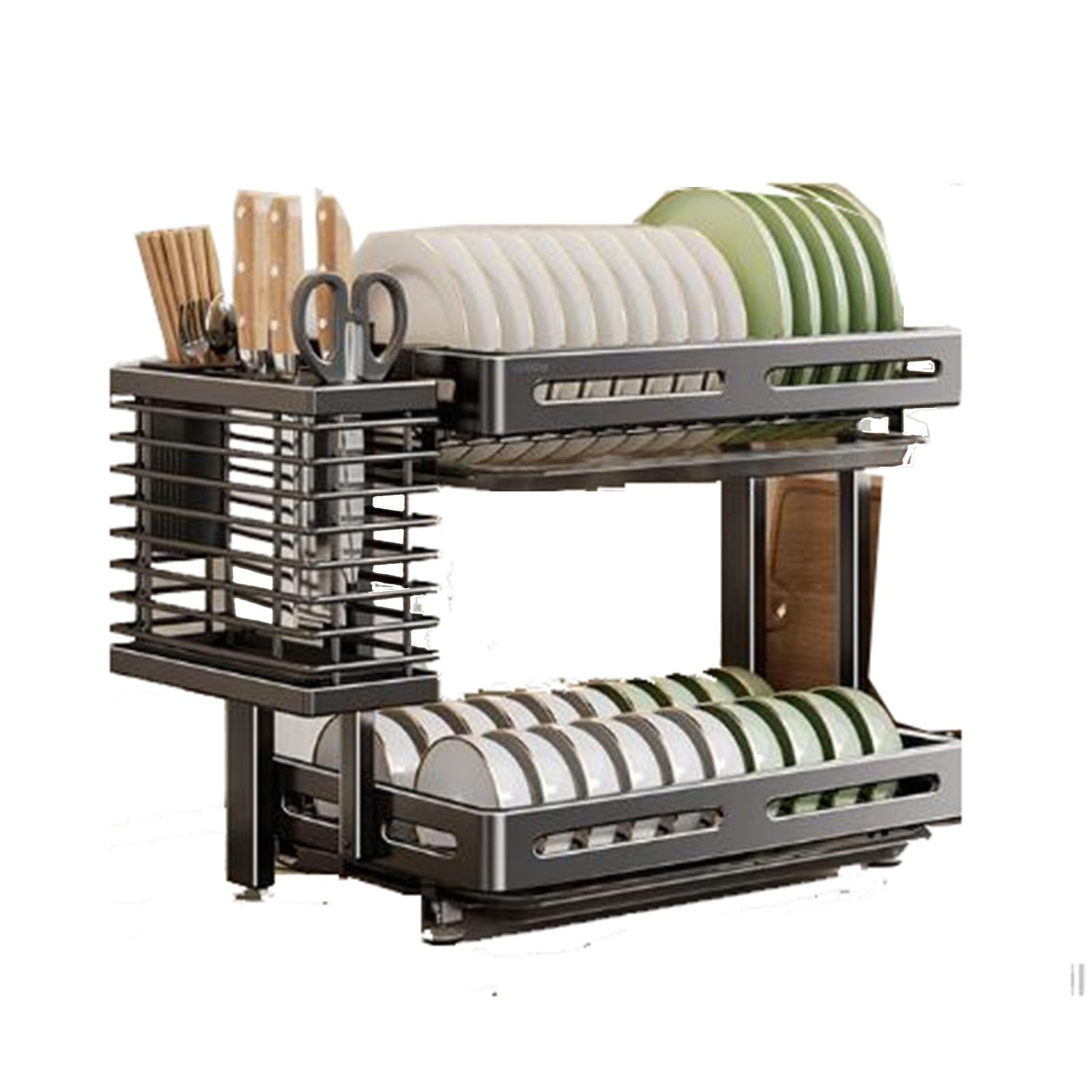 Escurridor de platos de acero inoxidable, plegable de 2/3 niveles con tabla de drenaje, soporte para utensilios y tabla de cortar, escurridor de cocina que ahorra espacio para uso doméstico
