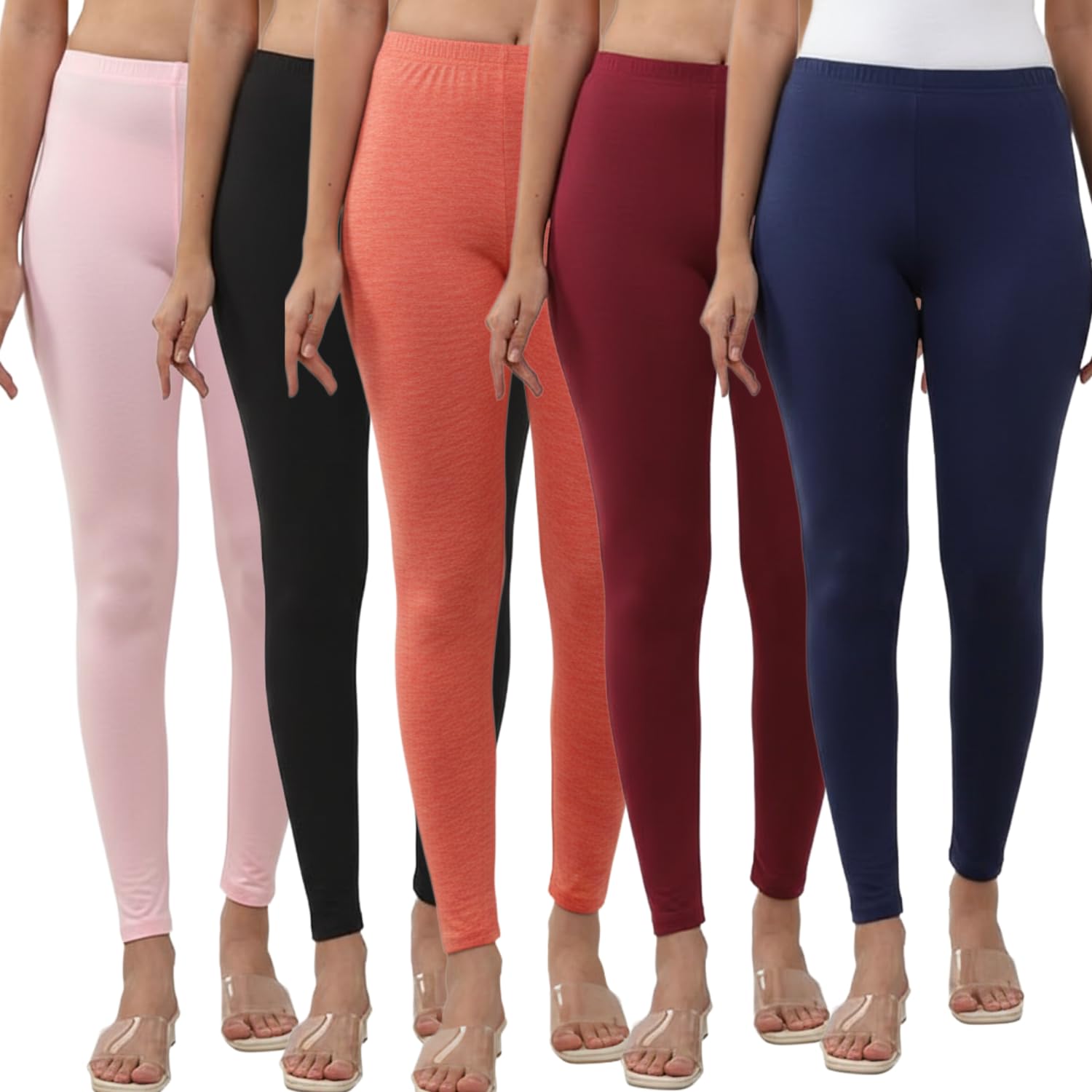 Women and Girls Full Length Leggings | Cotton Spandex/Elastane 4 Way Stretchable | Casual Slim fit Ultra Soft Leggings-Pack of 5-image-1