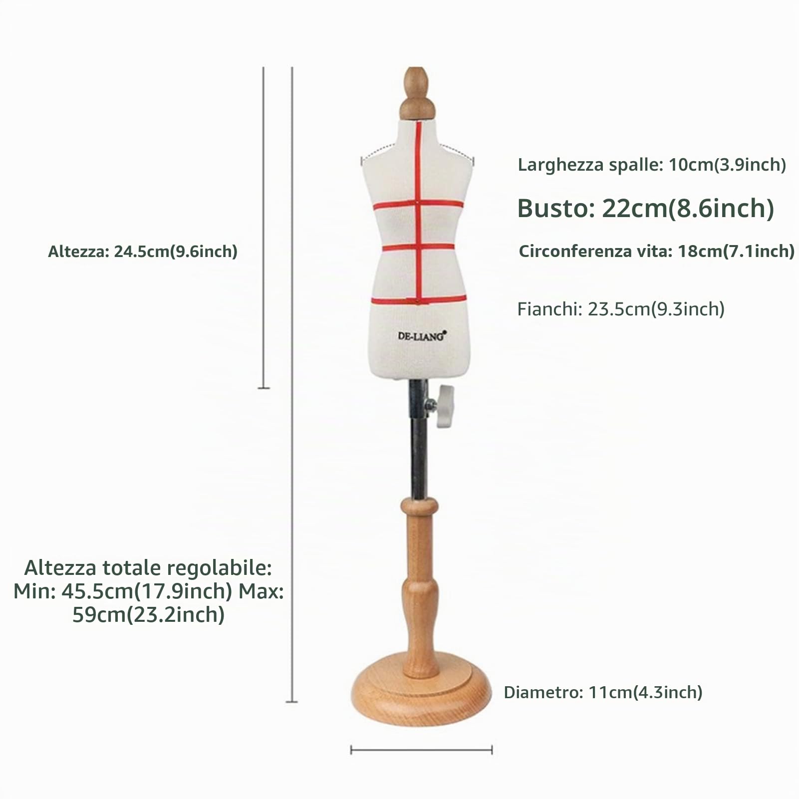 Panv Forma dell'Abito da Donna, Manichino in Legno Professionale in Faggio, 18-23 Altezza Regolabile, Corpo Manichino Staccabile con Base in Legno Rotonda per Abbigliamento,