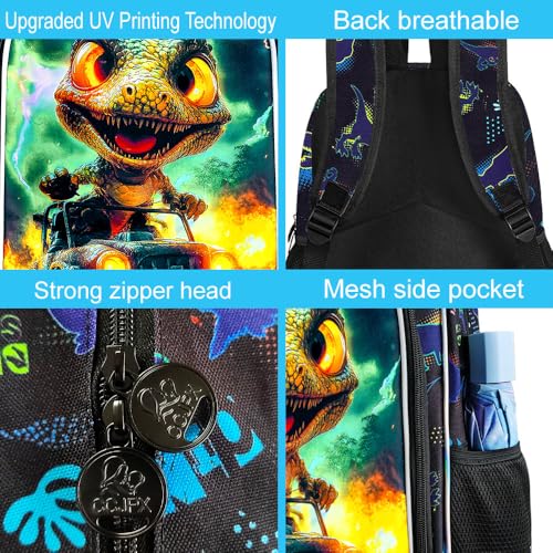 Image of 16 inch Dinosaur Backpack for Boy, 3Pcs Truck Bookbag with Lunch Box, Kids School Backpacks for Elementary Preschool Kindergarten (Black)