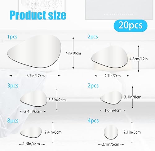 Miniatura 5 de Cuayaes 20 calcomanías de pared de espejo acrílico, autoadhesivas, con patrón de adoquines, espejos decorativos para decoración de pared,