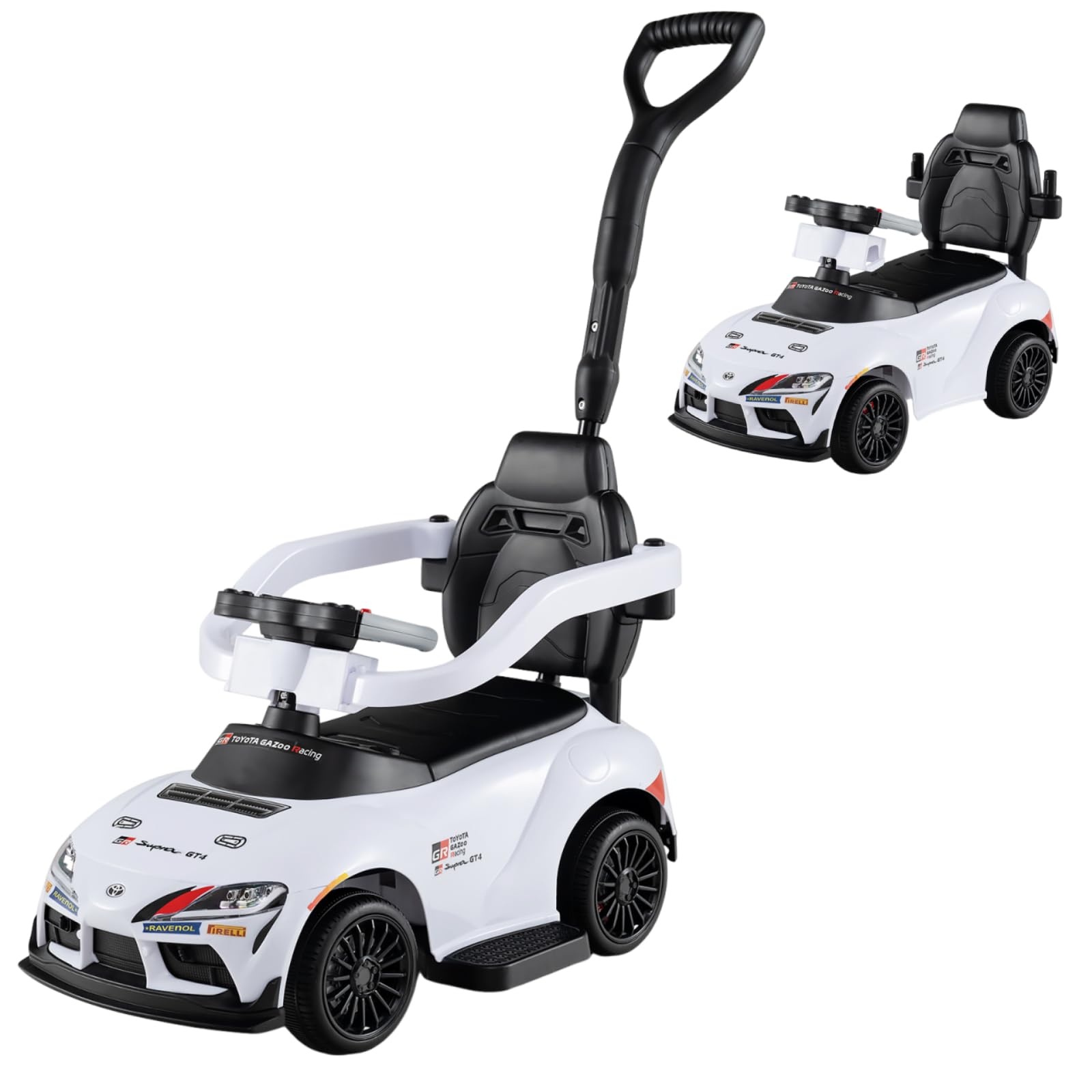 Maxmass 3 in 1 Kids Ride on Push Car, Licensed Toyota Sliding Car Toy with Removable Handle & Guardrails, Music, Toddler Foot to Floor Slider Baby Walking Car for 18-60 Months Old (White)