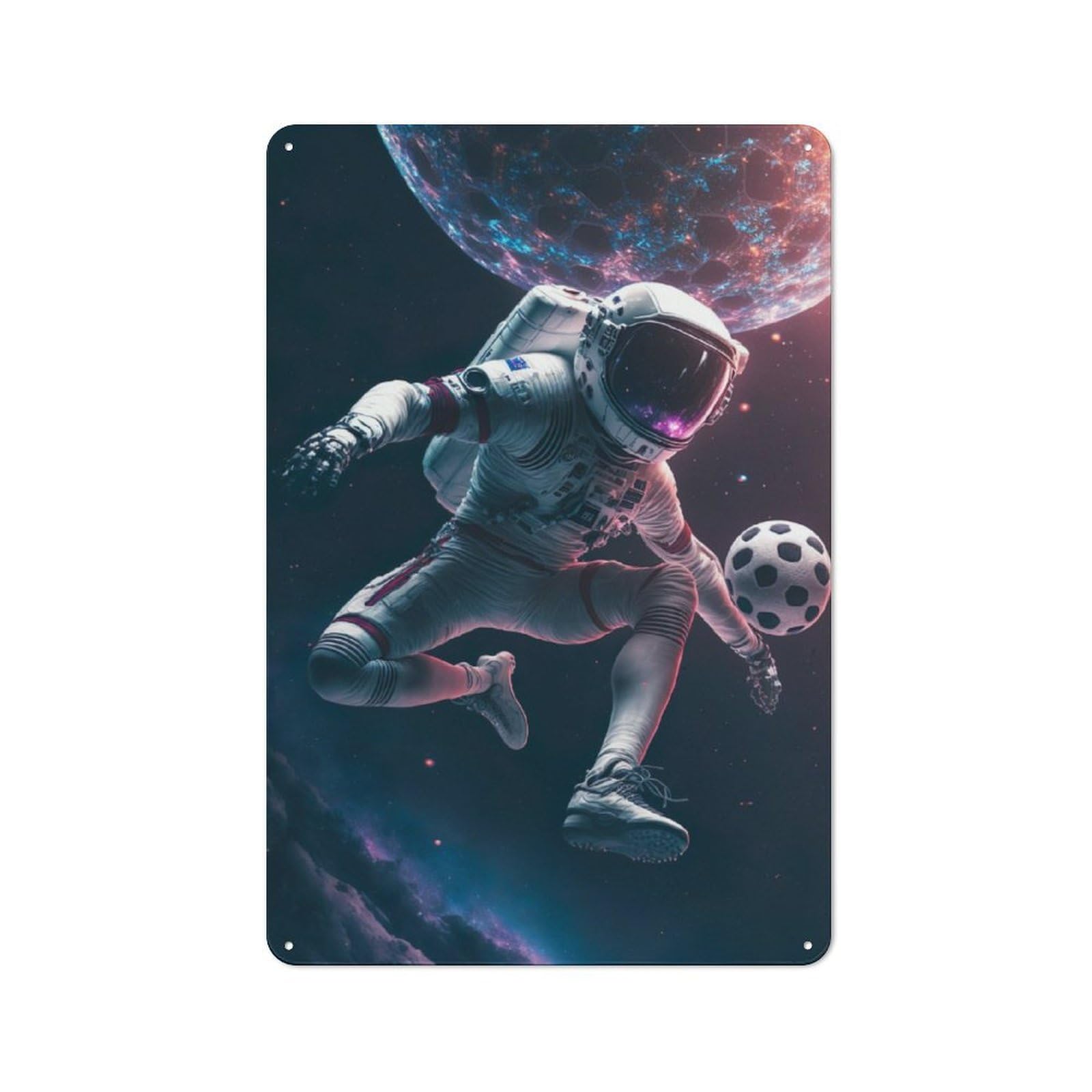Junmoney Soccer Astronaut Metal Wall Sign 30X20cm Featuring For Living Room Wall, For Decorating Living Rooms And Feature Walls