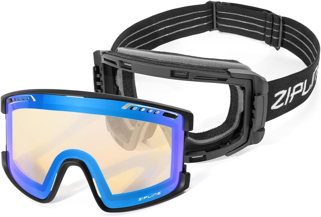 Zipline KLIK Ski Goggles - No Fog Magnetic Lenses, Double Cylindrical Polycarbonate, Adjustable Vent, Magnetic Lens System