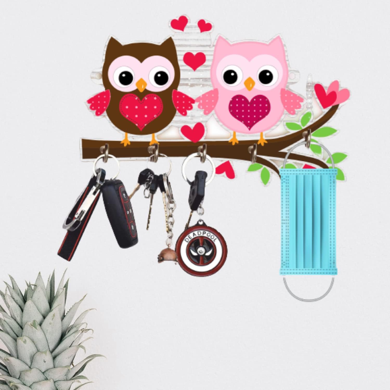 Webelkart Premium 'Owl Family' Wooden Key Holder for Home Decor Key Hangers Keychain Holder Key Stand & Key Holder for Wall (25 cm, 5 Hooks)