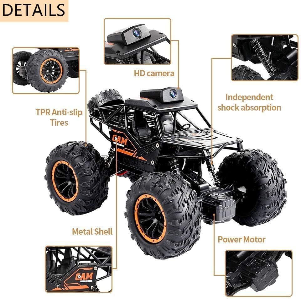 Image of RC Car Remote Control Car with 720P HD FPV Camera, 1 /18 Scale Off-Road Remote Control Truck Gravity Sensor Rc Truck, High Speed Monster Trucks for Kids (Black- RC Camera car)