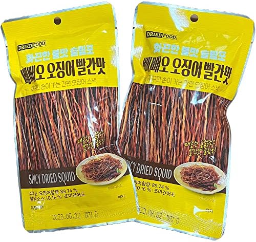 Korean Dried Squid Snack Spicy Seasoned Buldak Flavor, Sliced Thin Seafood Jerky 40g x 2 Pack 오징어