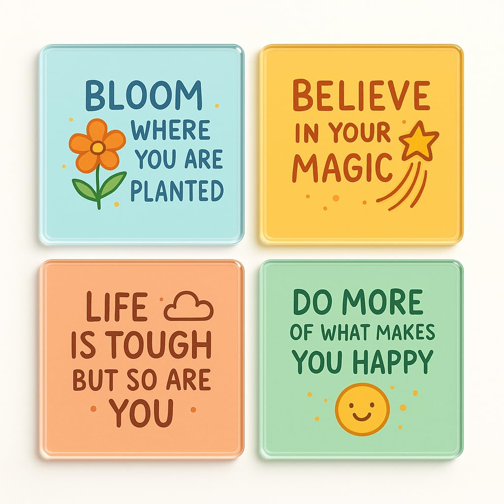 The Plum Penguin Joyful Echoes Acrylic Coaster Gift Set Of 4 With Motivational Quotes - Home Decor For Friendship Gift Inspiration