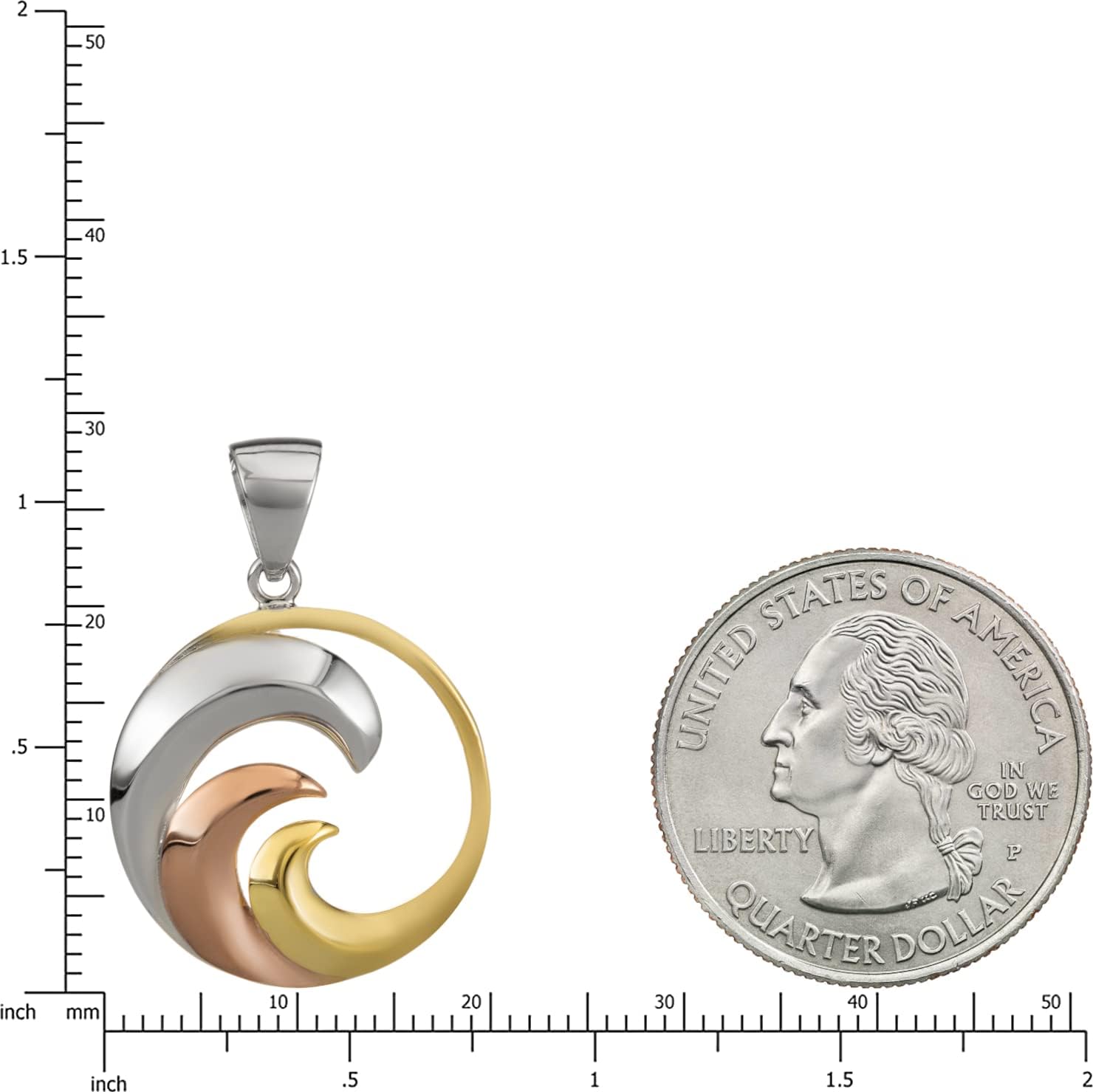 14K Gold Plated Tri-Color 925 Sterling Silver Ocean Wave Necklace Pendant with 18" Box Chain, Hypoallergenic Nickel Free for Sensitive Skin, Gift Box Included - Image 3