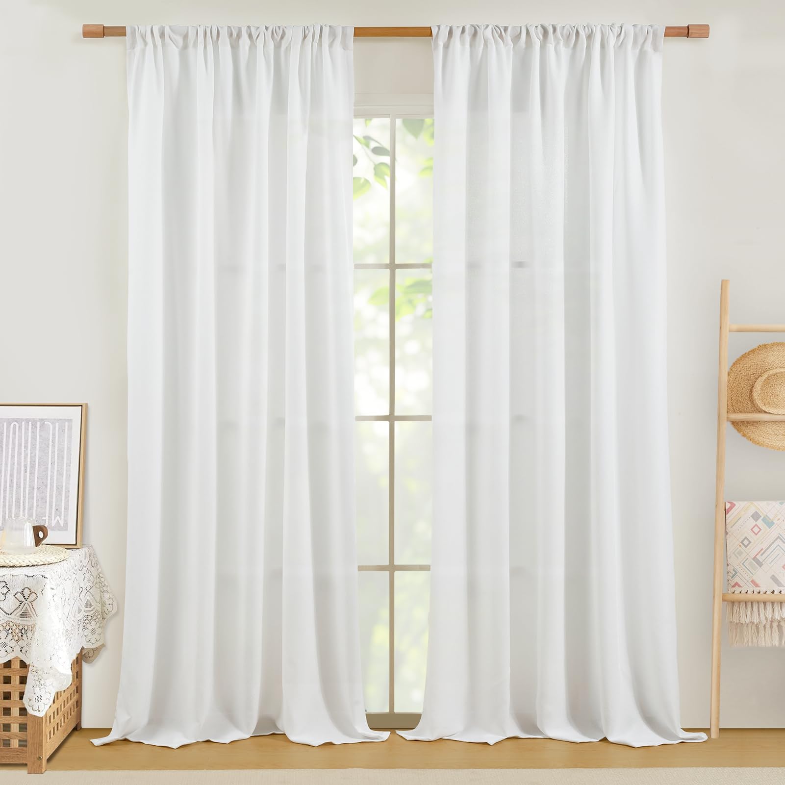 Softalker Leinen Gardinen Weiss 240 cm Hoch Vorhang Wohnzimmer modern Gardine Schal für Gardinenstange Fertiggardinen für Schlafzimmer Kinderzimmer Tür, küchengardinen,Curtains Living Room,2er Set