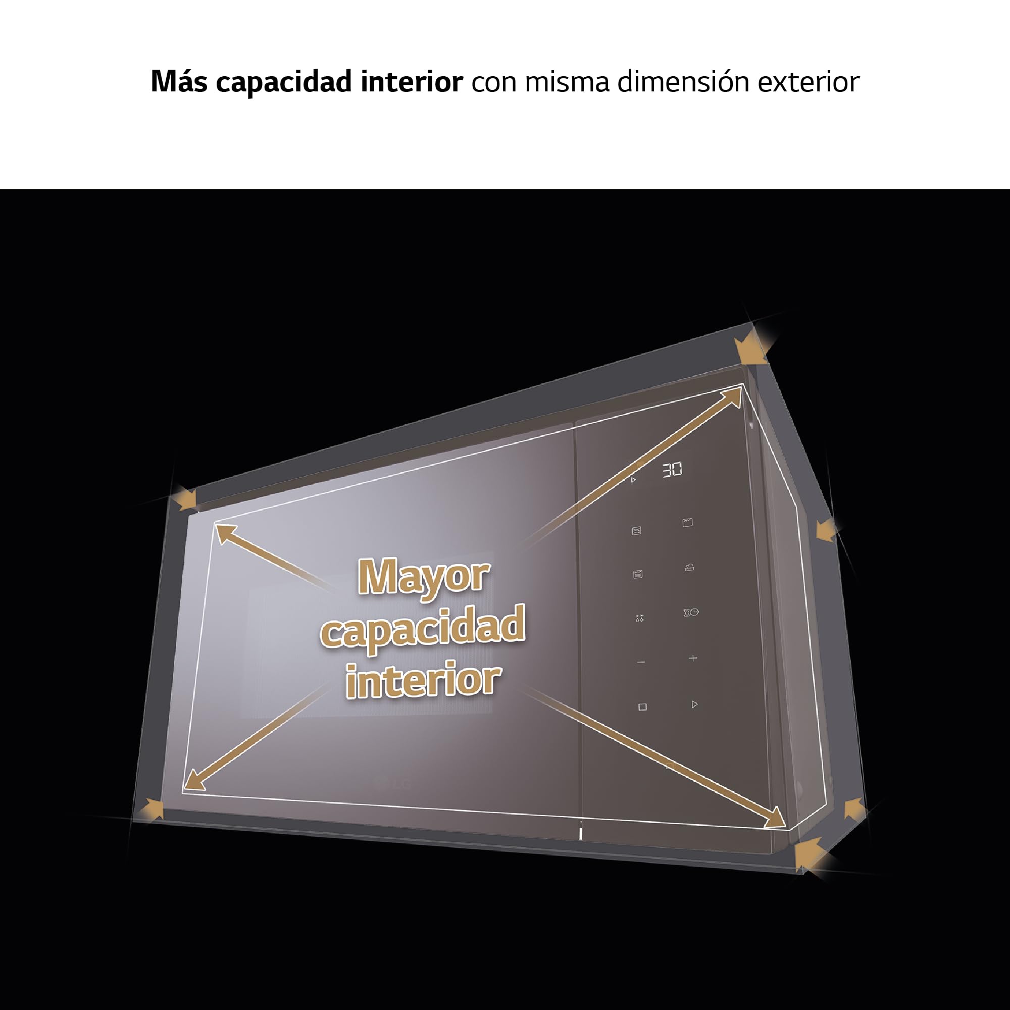 LG MGBZ2593F – Microondas Grill 2 en 1, 25L, Integración total, Display Led, 900W, Fácil impieza, Táctil, Cristal Negro, Inox