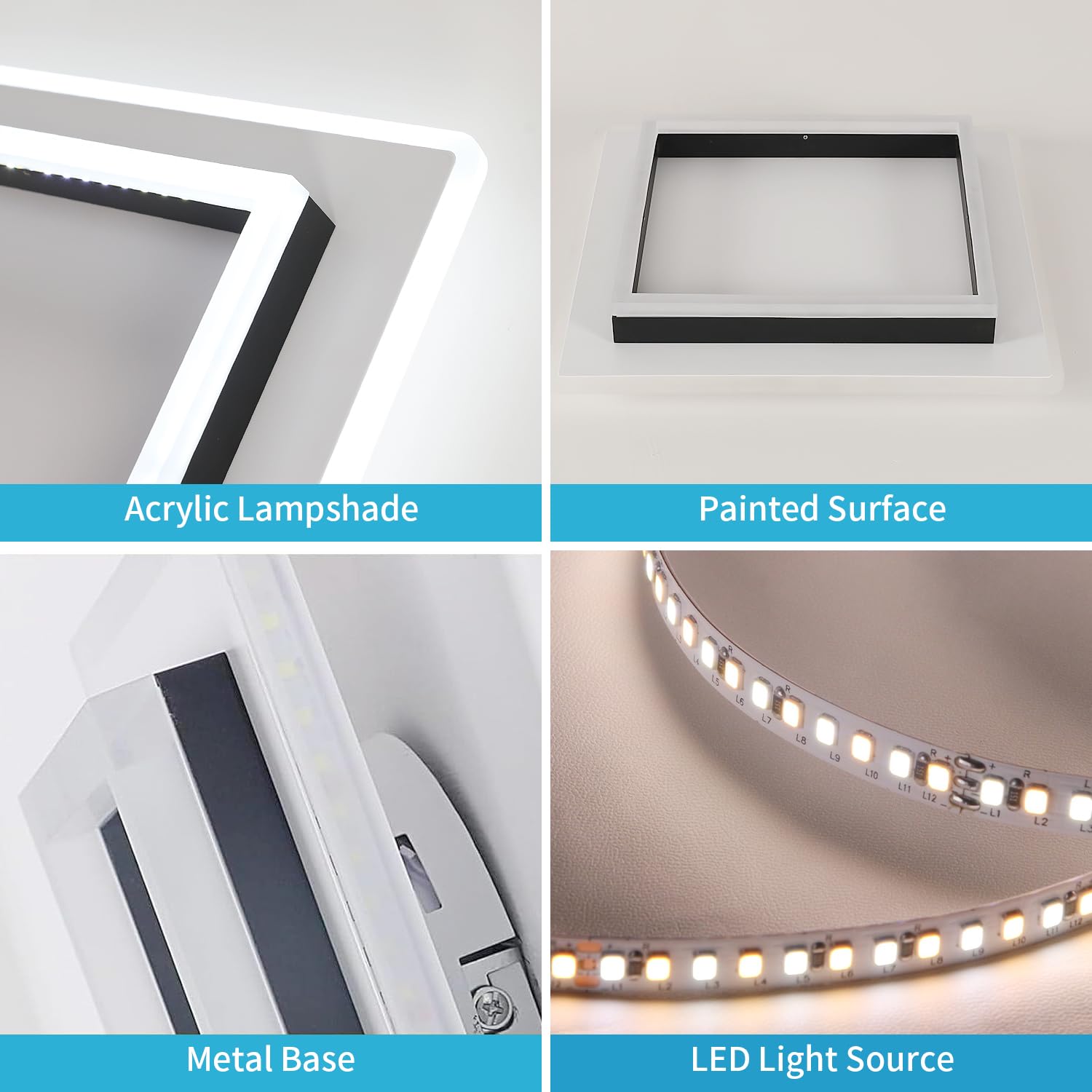 Goeco Lampa sufitowa LED kwadratowa 41 W, z regulowanym pilotem zdalnego sterowania, 3000 K-6500K, do sypialni, salonu, kuchni,