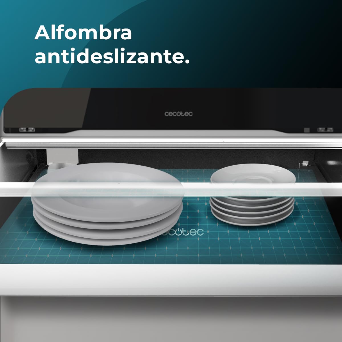 Cecotec Scaldapiatti Elettrico in Vetro Termico Integrabile da 60 cm Bolero Hexa WD Line. 470 W, temperatura regolabile 30-80 gradi, controllo meccanico, tappeto antiscivolo interno, nero e inox