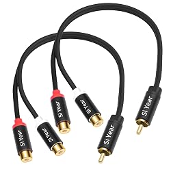 SiYear RCA Splitter 1Male 2 Female 2Pack, Phono RCA Male to Dual Female Gold Plated Adapter, Stereo Audio Y Splitter Cable (20cm/2pcs)