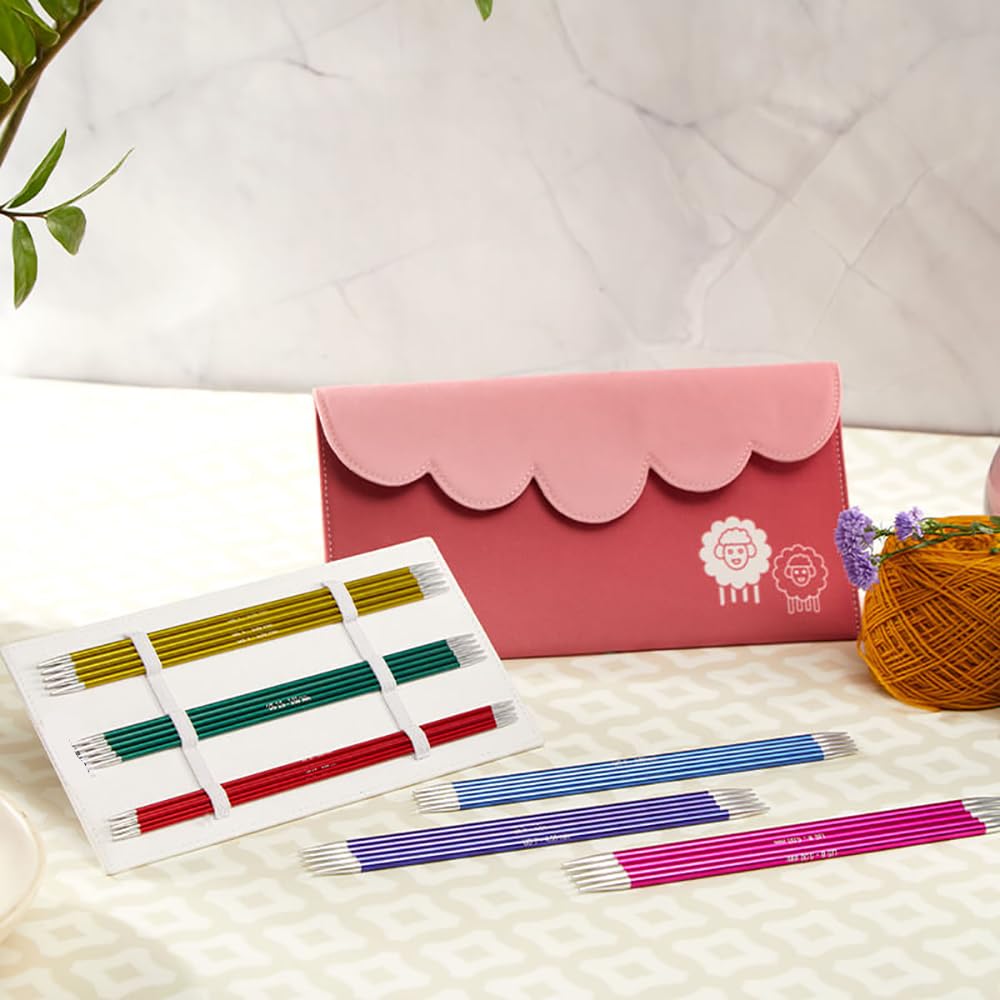 Lotus Yarns Zing Zestaw podwójnych szpiczastych aluminiowych drutów dziewiarskich, luksusowe i gładkie narzędzia tkackie, idealne do skarpet Small Project 47422