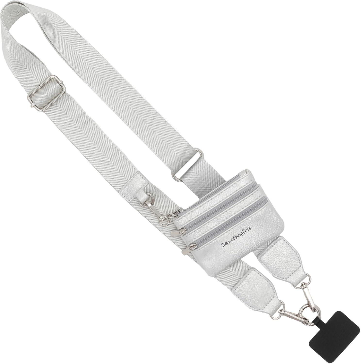 Save the Girls Clip &amp; Go Phone Lanyard Crossbody Strap with Wallet, Silver