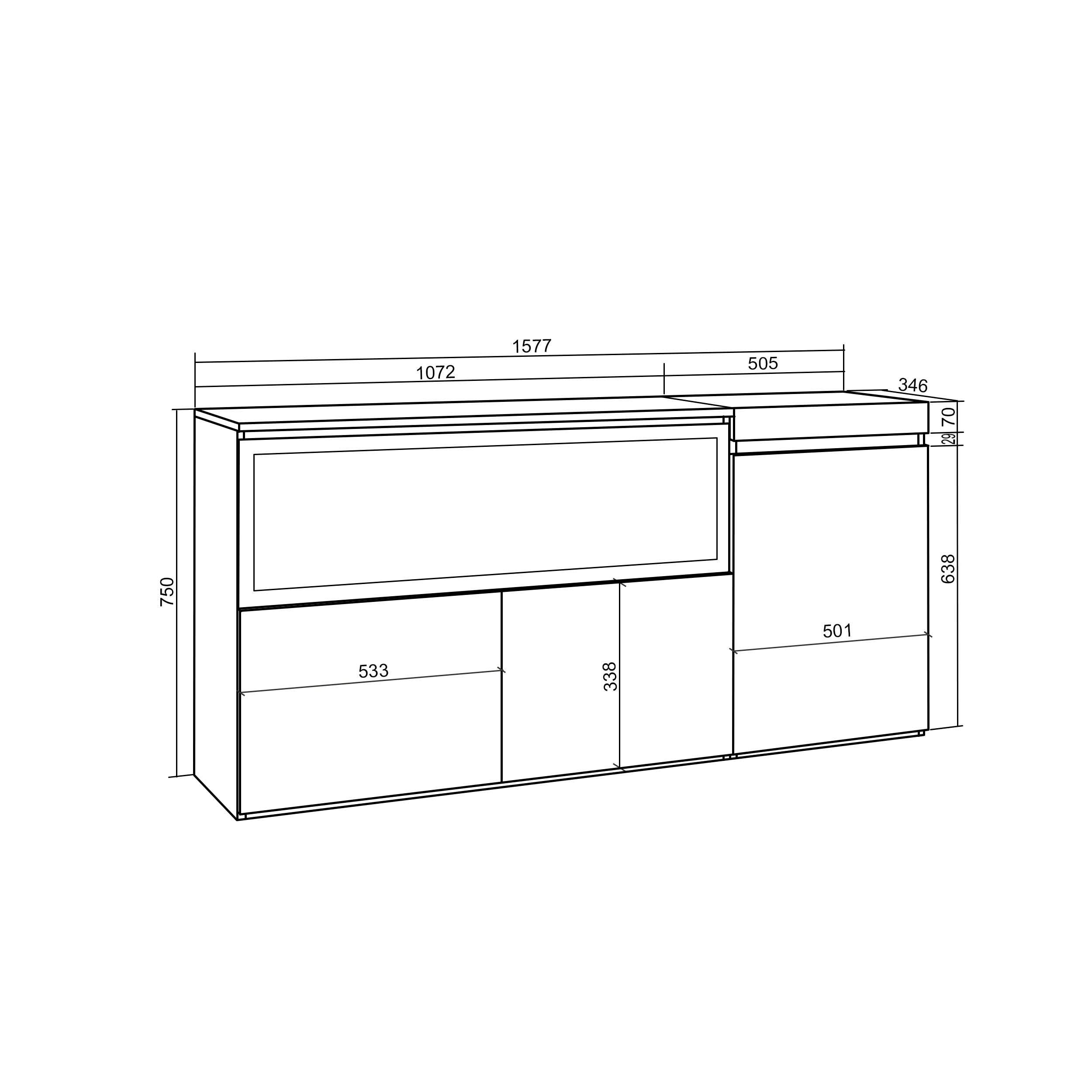 Skraut Home | Buffet Salon et Cuisine | Meuble de Rangement, Commode | 160 | 3 Portes | Cheminée électrique XXL | Style Moderne | Noir