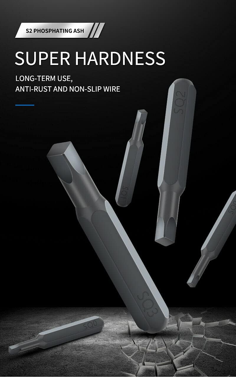 Tachi Hex 4mm Micro Screwdriver Bits bit magnetic Square head SQ0 SQ1 SQ2 SQ3 4PCS Set Robertson System 4 Compatible, Gray