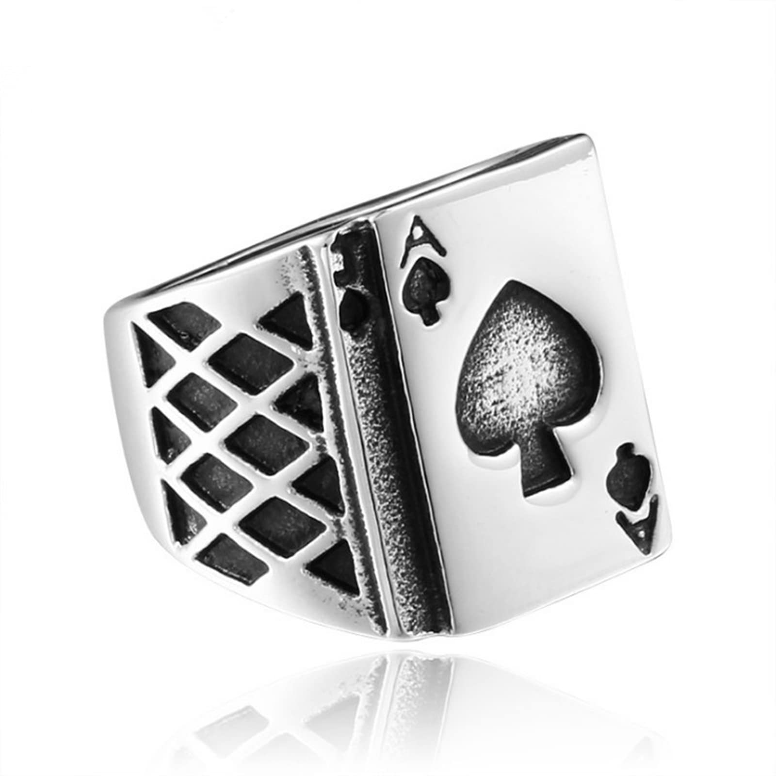 HCMA Lucky Spade A Playing Card Ring 316L Stainless Steel Man's Fashion Rock Hip-hop Punk Jewelry Retro Personality Gift