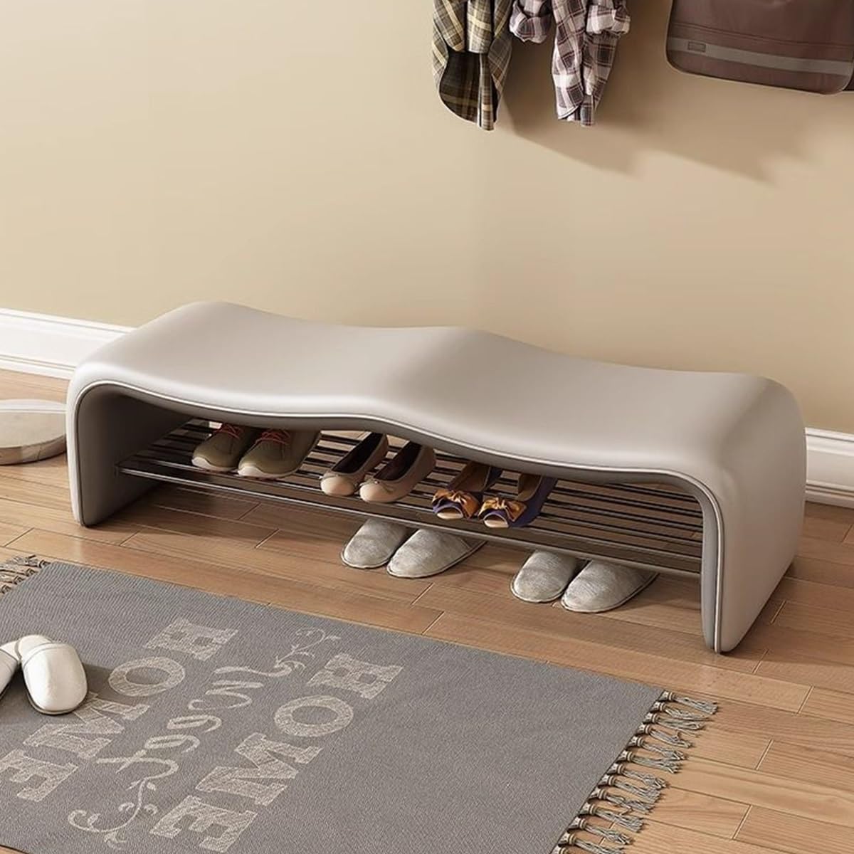 Meuble à chaussures moderne et banc de rangement avec assise rembourrée pour le lit