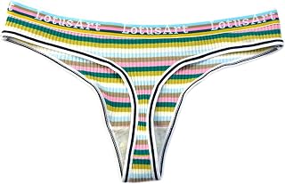 QWUVEDS Custom Letter Logo Low Waist Striped Thong No Show Bikini Custom Thong Women Underwear Panties Cotton Thong Cotton Underwear Retro Panties Long Johns