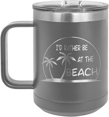 Miniatura 6 de ID RATHER BE AT THE BEACH Taza de café blanca de 15 oz con tapa deslizante  Taza de café de viaje aislada  Ideas de regalos de cumpleaños o Navidad
