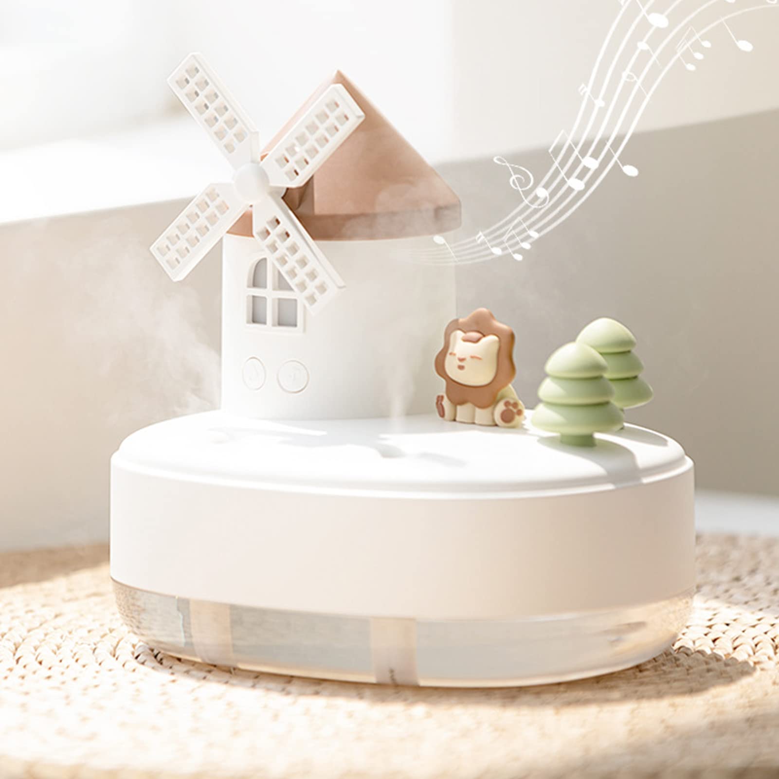 Wakects Umidificatore Carillon, Umidificatore Carino in Plastica con Doppio Spray, Luce Notturna Calda, da Tavolo Wireless 2000mAh, 19 Cm per Viaggi in Camera da Letto, Ufficio, Dormitorio (WHITE)