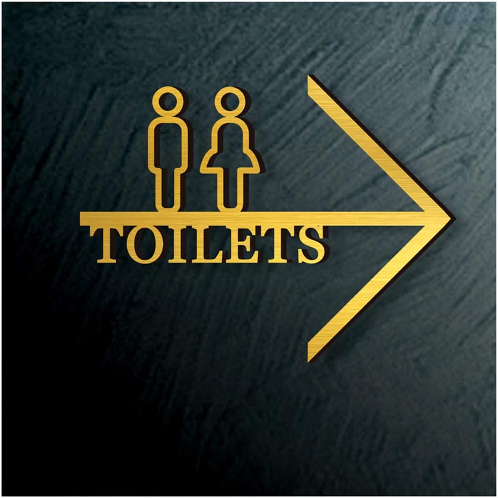 GAOJIAN Restrooms Sign Men And Women Toilet Arrow Signs Public Toilet Sign Restroom Signage Wc Sign,30x23cm, 10mm Thick restroom sign Golden right