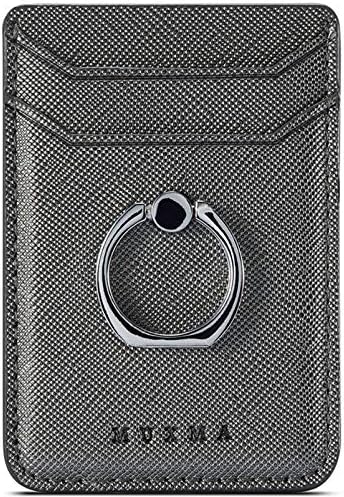 ACRSIKR Card Holder for Back of Phone, RFID Blocking Cell Phone Credit Wallet with Ring Pocket Stick on iPhone