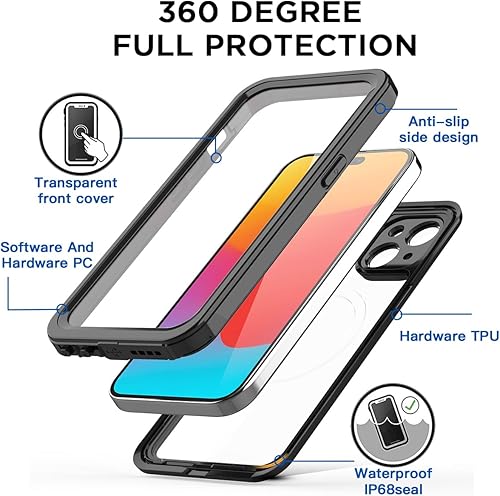 Miniatura 5 de AICase Funda impermeable para iPhone 15, protector de pantalla integrado, a prueba de nieve, polvo, golpes, certificado IP68 Real 360, protección de