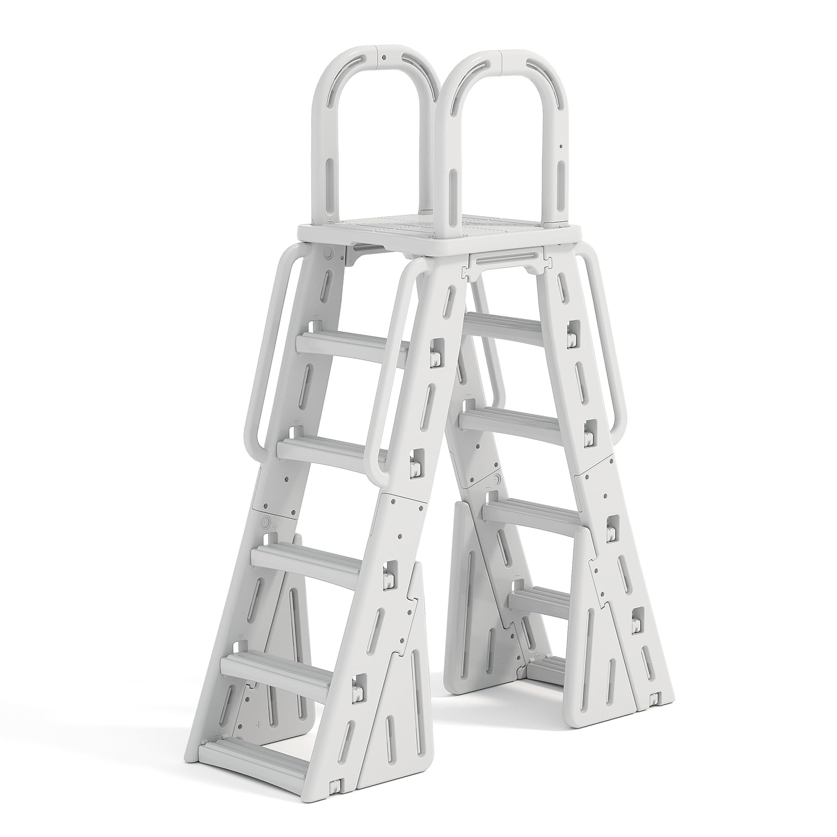 Photo 1 of A-Frame Above Ground Pool Ladder with Anti-Slip Steps, Heavy Duty Swimming Pool Steps with Safety Barrier and Handrails Fits 48-56 Inch Pools, 400LBS Capacity, HDPE Material, White