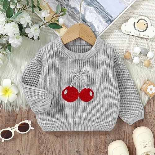 Girls Cute Embroidered Cherry Knitted Sweater Spring Autumn Round Neck Long Sleeve Knit Pullover Sweatshirt Top2