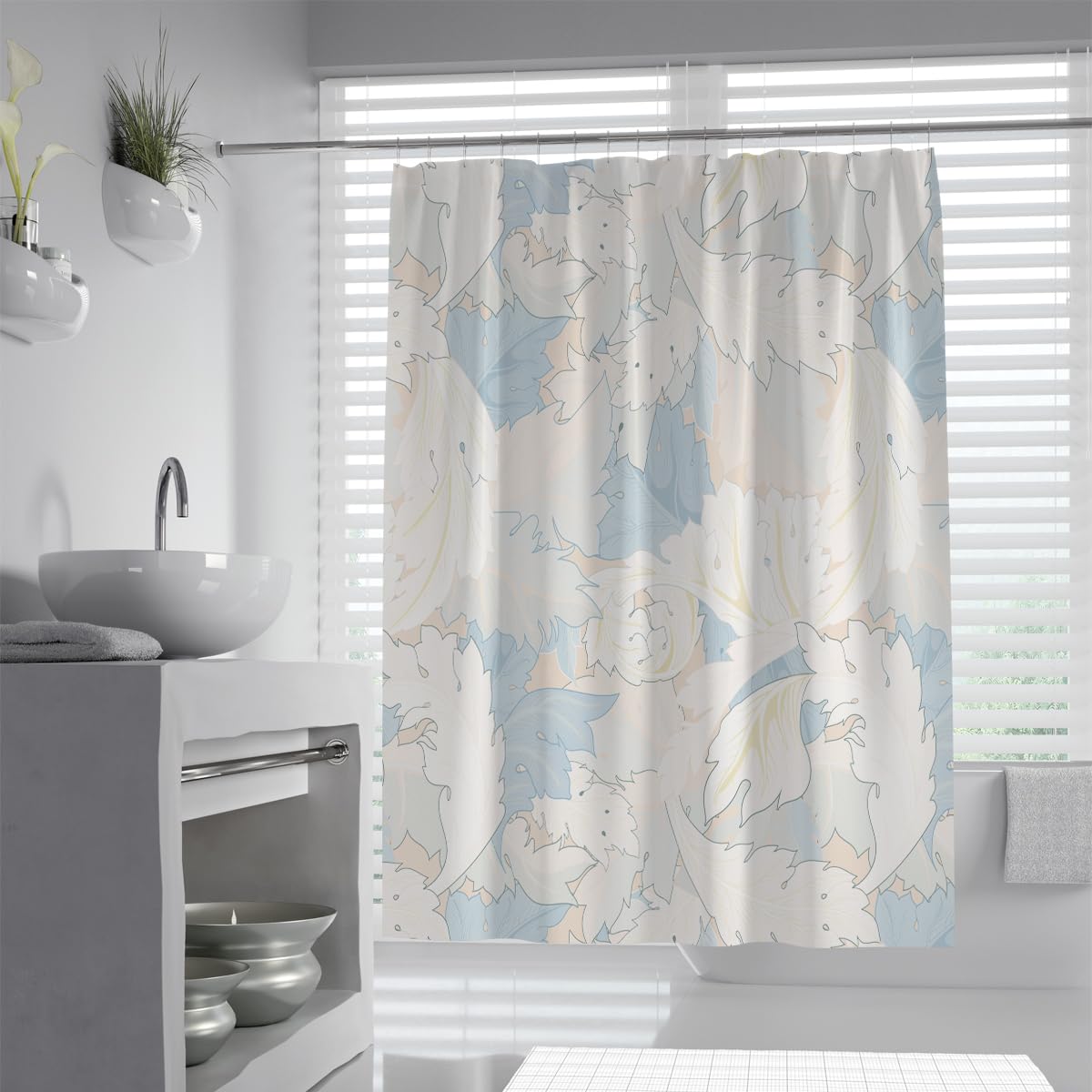 Cortina de Ducha Estilo Morris Acanto Crema Azul 150x200cm