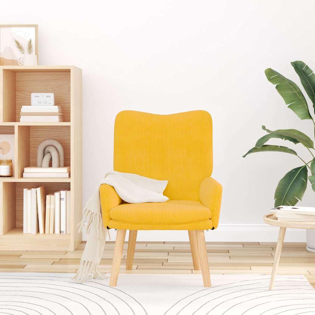 Poltrona relax in tessuto giallo chiaro, 63 x 67 x 94 cm, con braccioli e schienale, gambe in legno, imbottita, per soggiorno, ufficio, angolo lettura e lounge