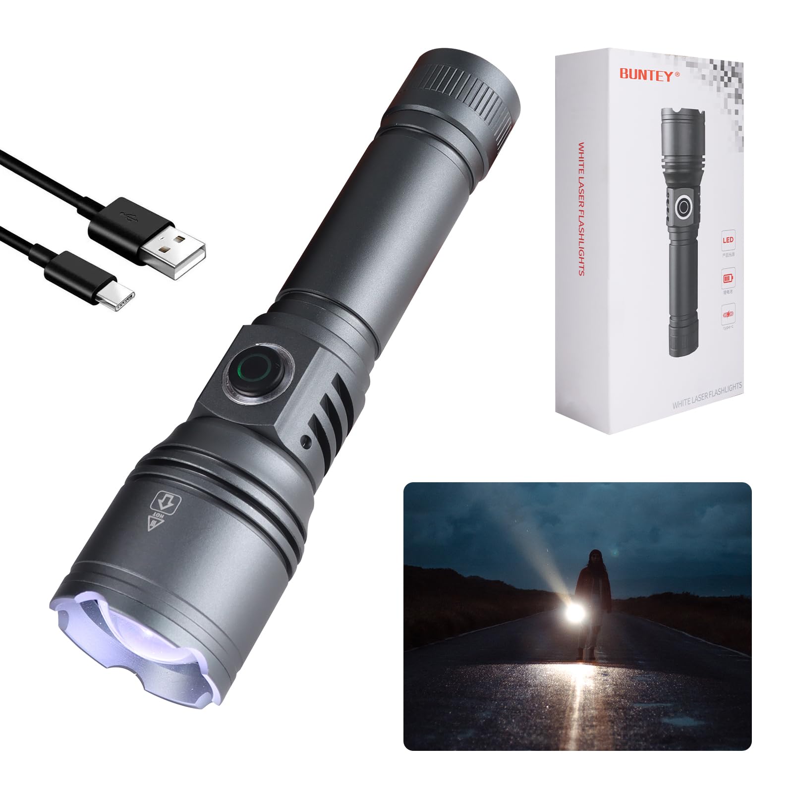 Tactical Flashlights High Lumens, 200000 Lumen Super Bright Flashlight, Rechargeable Flashlight, Flashlights for Home,Handheld Flashlights,for Camping, Hiking, Cycling, Emergency Lighting