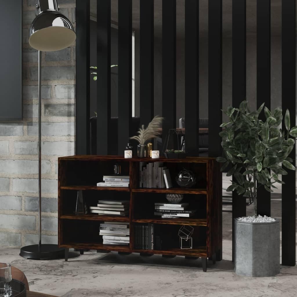 Générique Bufet przemysłowy Dąb wędzony 103,5x35x70 cm, szafka na książki z 6 półkami, metalowe nóżki, przechowywanie książek i dekoracji