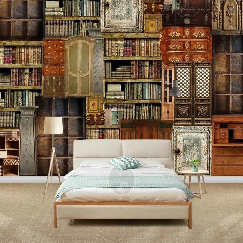 Papier peint photo 3D bibliothèque vintage murale décorative pour restaurant et café 250x175 cm
