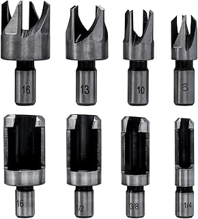 8Pcs Wood Plug Cutter Carbon Steel Straight and Taper Claw Drill Bit Set Woodworking Hole Saw Cutting Tool 5/8" 1/2" 3/8" 1/4"