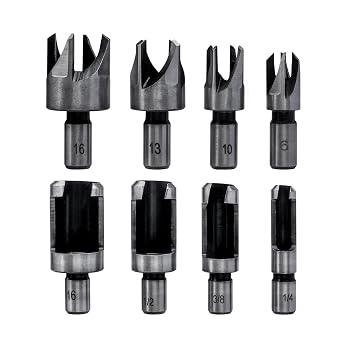8Pcs Wood Plug Cutter Carbon Steel Straight and Taper Claw Drill Bit Set Woodworking Hole Saw Cutting Tool 5/8" 1/2" 3/8" 1/4"