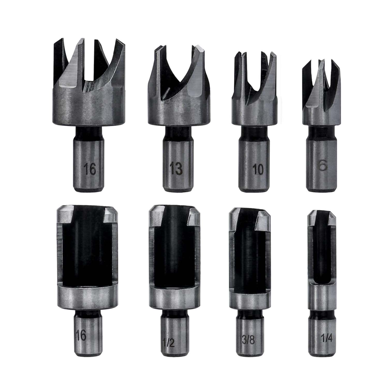 Bestgle 8Pcs Wood Plug Cutter Carbon Steel Straight and Taper Claw Drill Bit Set Woodworking Hole Saw Cutting Tool 5/8" 1/2" 3/8" 1/4"